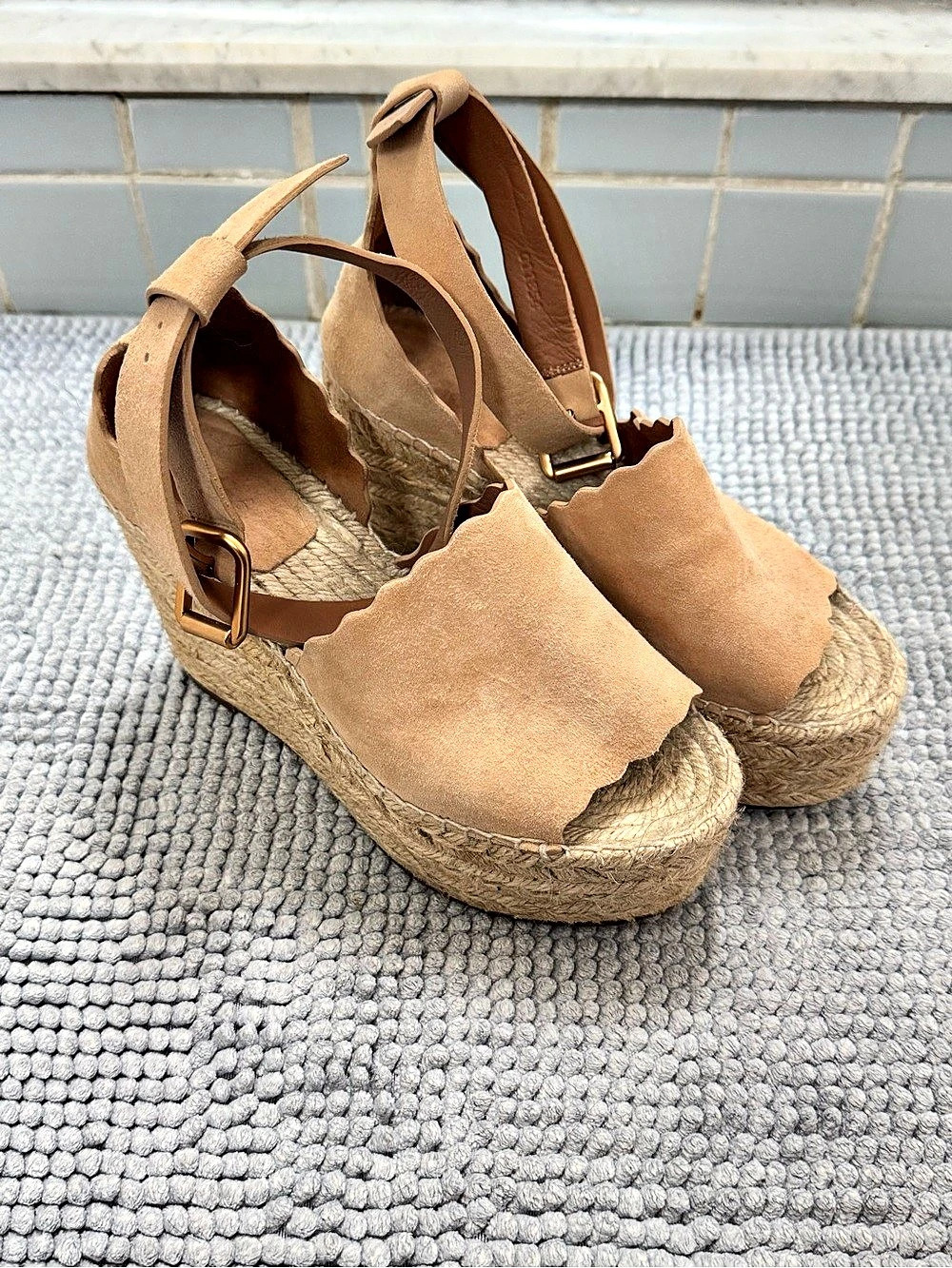 Chloe Espadrille Wedge Sandals in Brown